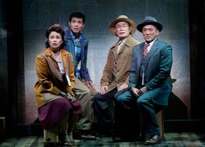 (from left) Lea Salonga as Kei Kimura, Telly Leung as Sammy Kimura, George Takei as Ojii-san and Paul Nakauchi as Tatsuo Kimura in the World Premiere of Allegiance - A New American Musical, with music and lyrics by Jay Kuo and book by Marc Acito, Kuo and @ BroadwayWorld (from left) Lea Salonga as Kei Kimura, Telly Leung as Sammy Kimura, George Takei as Photo