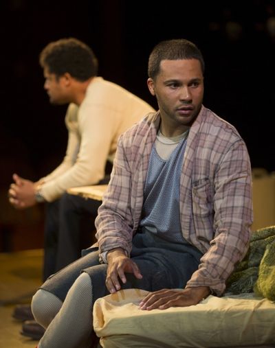  Brandon J. Dirden (left, as Lincoln) and Jason Dirden (as Booth)  Photo