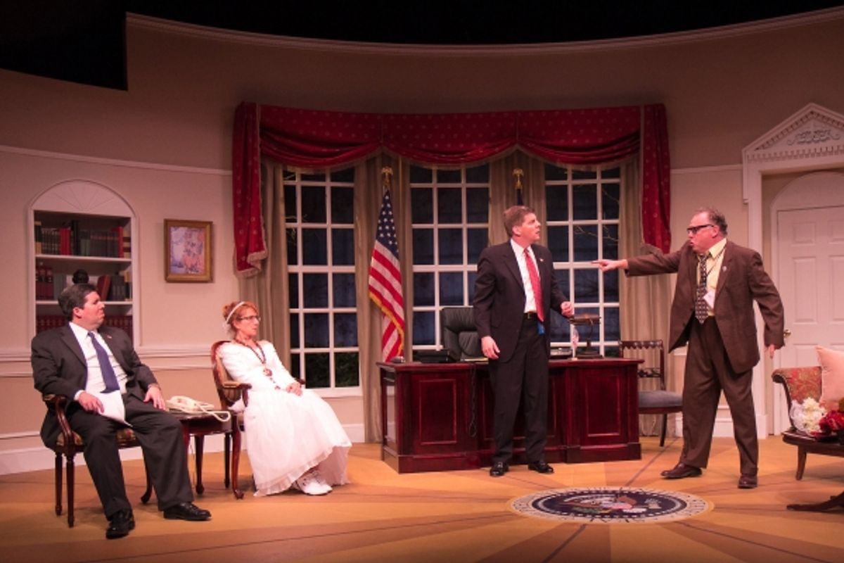  Tom Libonate as President Charles H.P. Smith, Robyn Maitland as Clarice Bernstein, Jonathan Jacobson as Archer Brown, and Mike Ritts as 'The Turkey Guy' at 