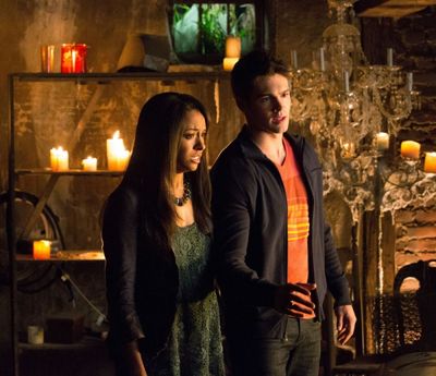  Kat Graham as Bonnie and Steven R. McQueen as Jeremy Gilbert Photo