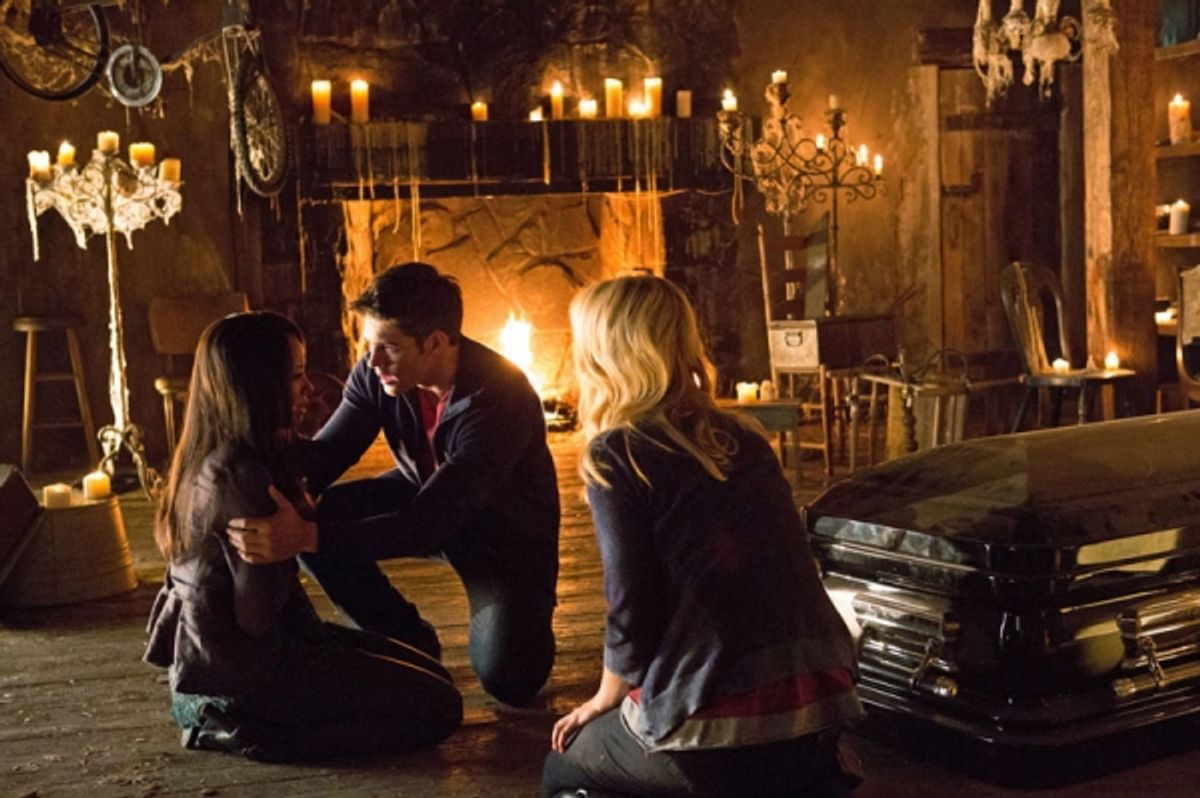  Kat Graham as Bonnie, Steven R. McQueen as Jeremy Gilbert, and Candice Accola as Caroline at 