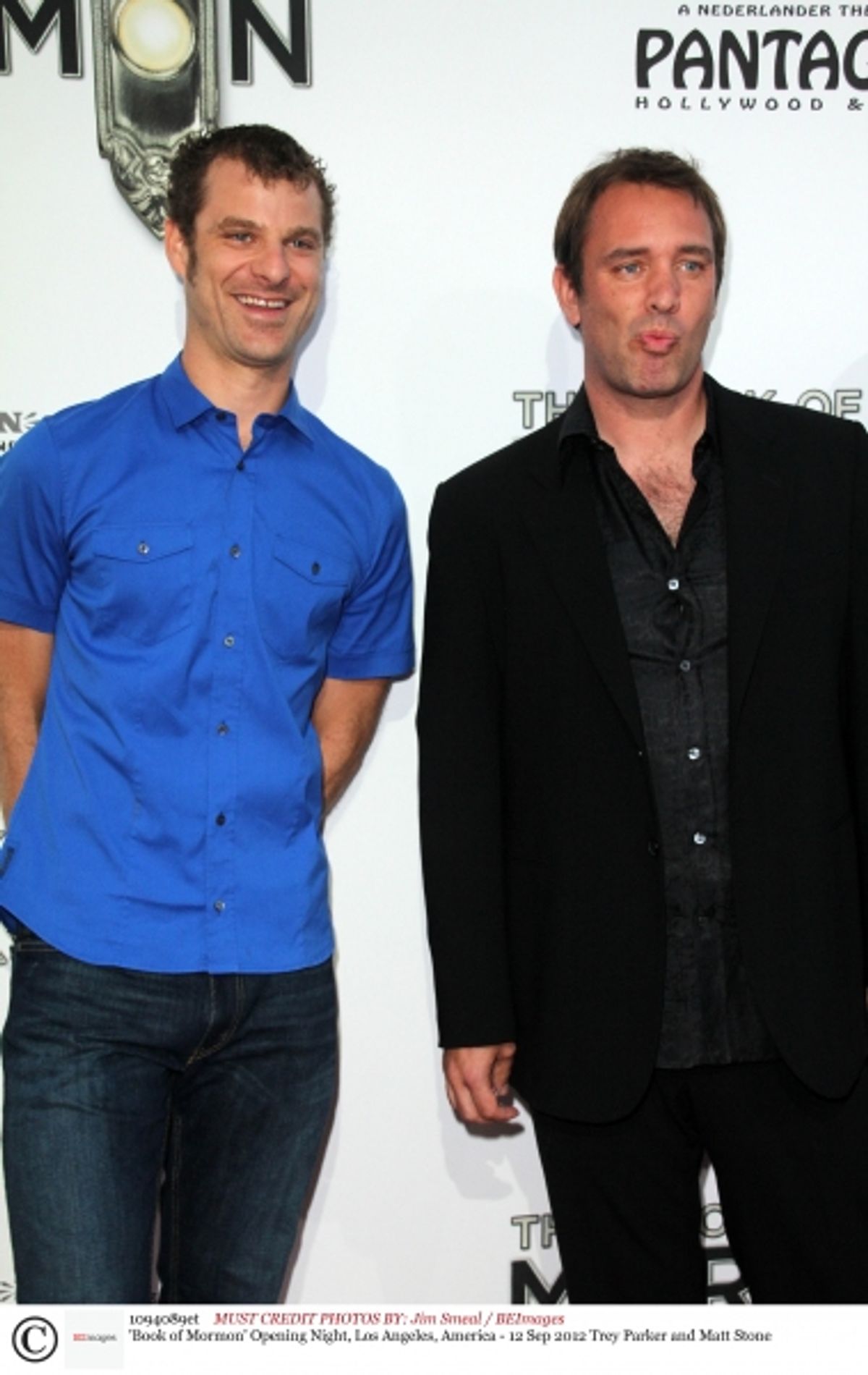 Mandatory Credit: Photo by Jim Smeal / BEImages (1094089et)Trey Parker and Matt Stone'Book of Mormon' Opening Night, Los Angeles, America - 12 Sep 2012 at 