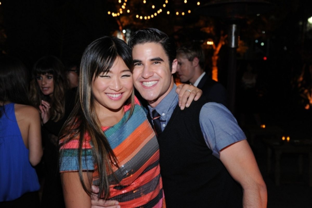  GLEE SEASON FOUR PREMIERE SCREENING AND VIP RECEPTION: GLEE cast members Jenna Ushkowitz and Darren Criss celebrate at the GLEE SEASON FOUR PREMIERE SCREENING AND VIP RECEPTION (L-R): Jenna Ushkowitz and Becca Tobin on Weds. Sept. 12 at Paramount Studios at 