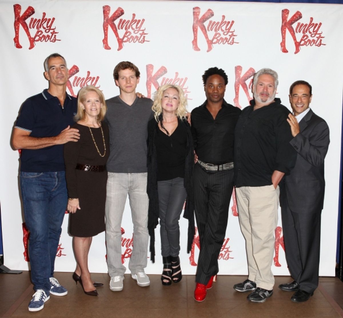  Director Jerry Mitchell, Producer Daryl Roth, Peter Starks, Cyndi Lauper (Music), Billy Porter, Harvey Fierstein (Book) & Producer Hal Luftig at 