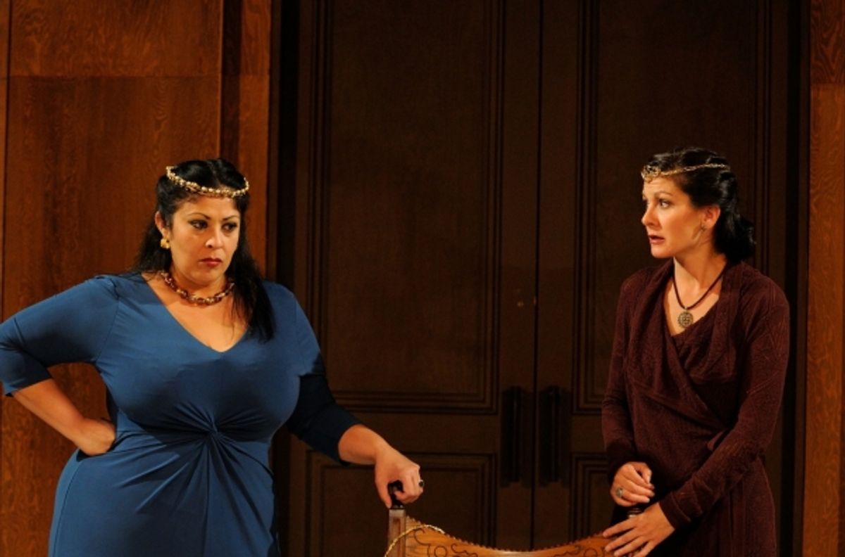  DTC resident actor Christie Vela and Trinity Rep resident actor Angela Brazil play sisters Goneril and Regan at 