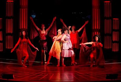 Leslie Andrews as Calliope (center, left)  and Aimee Collier as Melpomene (center, ri Photo