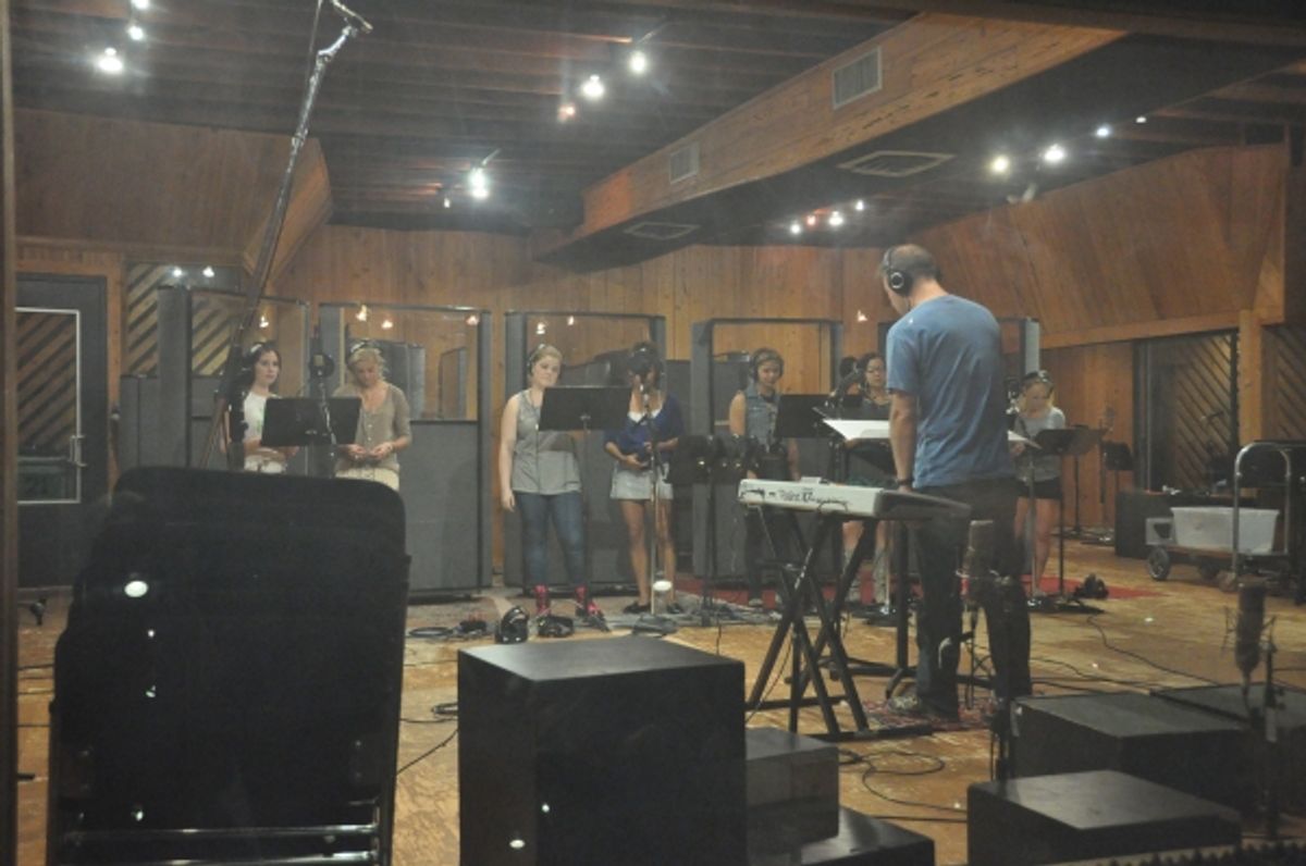 David Pepin with the ladies of the cast-Nikki Bohne, Taylor Louderman, Ryann Redmond, Ariana Bebose, Casey Jamerson, Janet Krupin, Danielle Cariacci and Courtney Corbeille
 at 