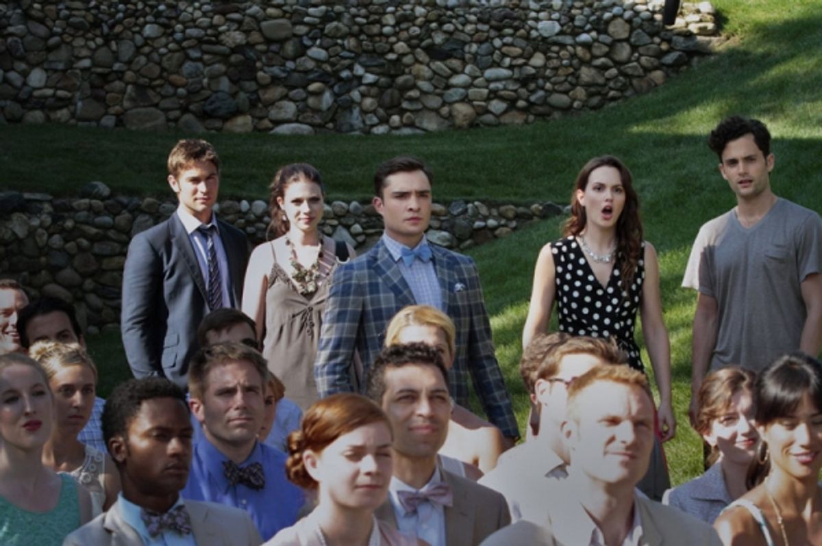  Chace Crawford as Nate Archibald, Michelle Trachtenberg as Georgina Sparks, Ed Westwick as Chuck Bass, Leighton Meester as Blair Waldorf and Penn Badgley as Dan Humphrey at 