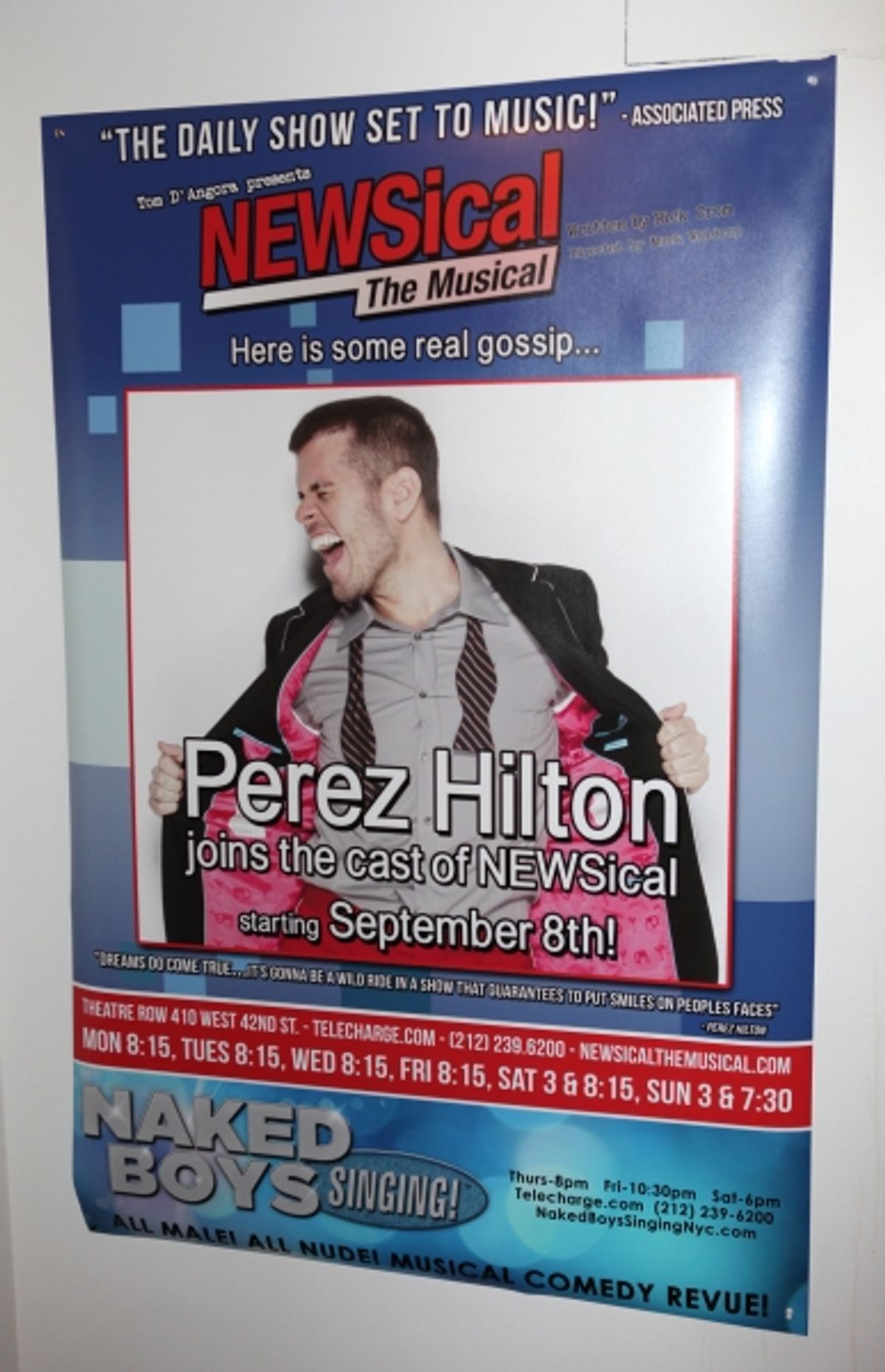Poster at the Opening Night Performance of Perez Hilton in 'NEWSical The Musical' at 