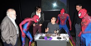 Reeve Carney & Robert Cuccioli visits with Norman Platnik & Emerson Nunez of 'Spiders Alive!' @ BroadwayWorld Reeve Carney & Robert Cuccioli visits with Norman Platnik & Emerson Nunez of 'Spid Photo