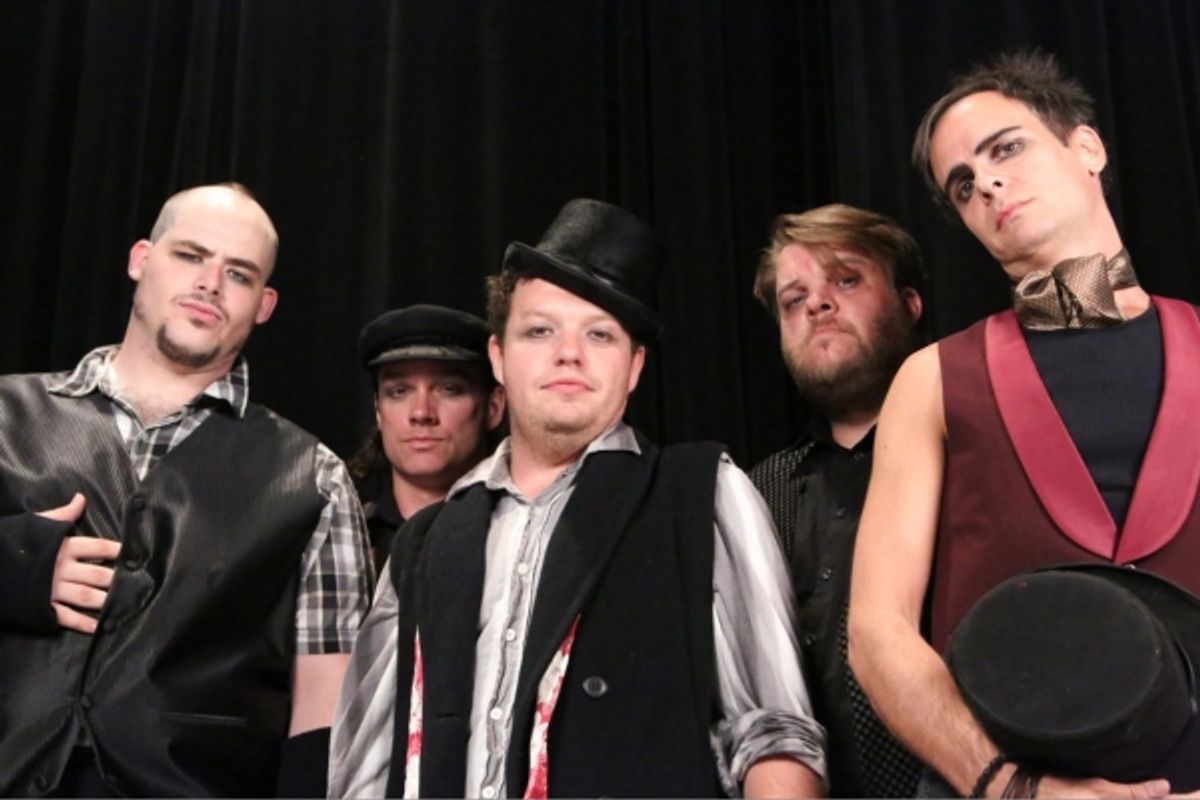 The Politicians in New Line Theatre's 'Bloody Bloody Andrew Jackson' -- From left to right, Zachary Allen Farmer as John Quincy Adams, BC Stands as John Calhoun, Mike Dowdy as James Monroe, Nicholas Kelly as Henry Clay, and Brian Claussen as Martin Van Bu at 