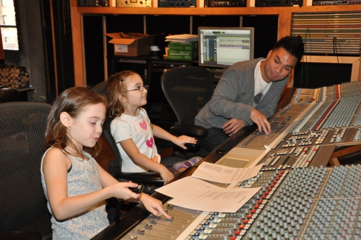 Eliza Holland Madore and Ripley Sobo get advice from Andros Rodriguez (Engineer) on how to run a recording session at 