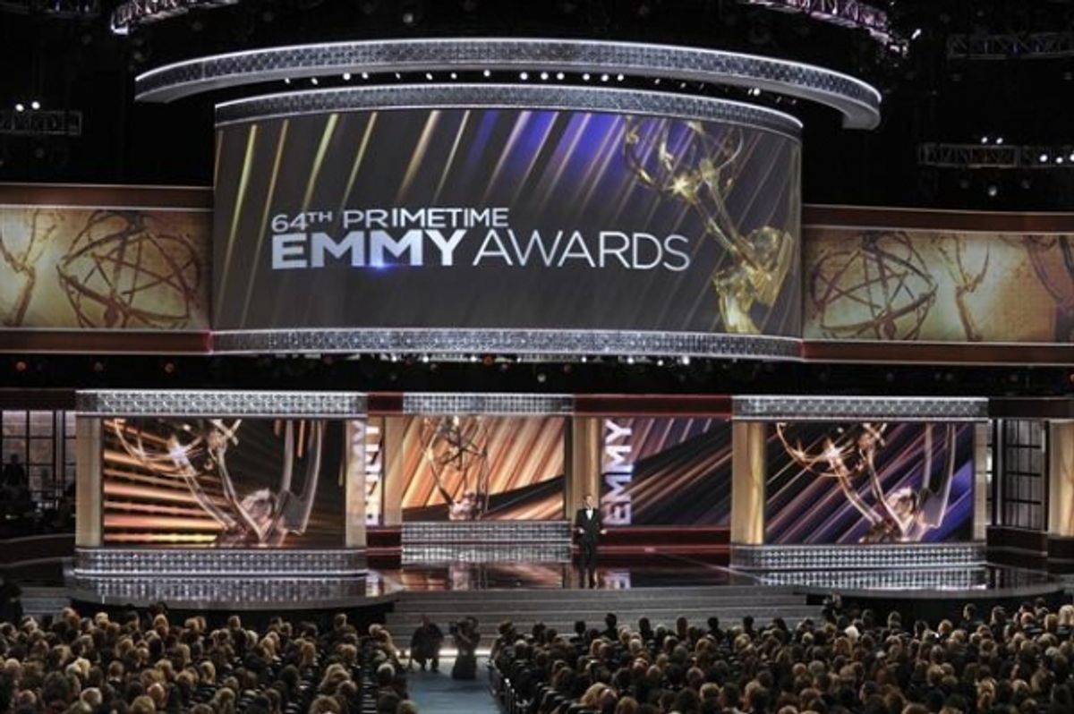  THE 64TH PRIMETIME EMMY(r) AWARDS - The 64th Primetime Emmy Awards broadcasts live from 8:00-11:00 p.m., ET/5:00-8:00 p.m., PT., Sunday, September 23, 2012 exclusively on ABC. (ABC/TODD WAWRYCHUK)JIMMY KIMMEL at 
