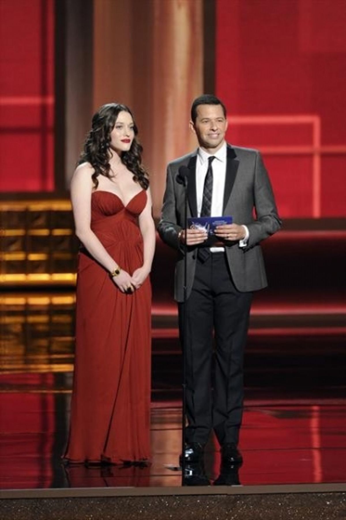  THE 64TH PRIMETIME EMMY(r) AWARDS - The 64th Primetime Emmy Awards broadcasts live from 8:00-11:00 p.m., ET/5:00-8:00 p.m., PT., Sunday, September 23, 2012 exclusively on ABC. (ABC/TODD WAWRYCHUK)KAT DENNINGS, JON CRYER at 