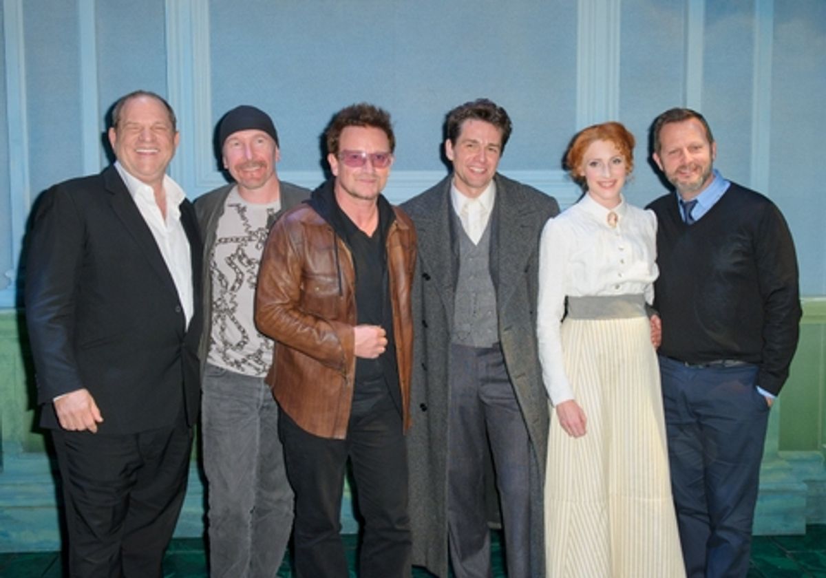  20120922 Copyright image 2012Ã�'â€šÃ‚Â©Hollywood producer Harvey Weinstein and U2 front man Bono and The Edge with the cast at the opening night of Harvey WeinsteinÃ�'Â¢Ã¯Â�&iquest;Â½Ã¯Â�&iquest;Â½s new musical Finding Neverland at The Curve theatre, LeicesterFor further  at 