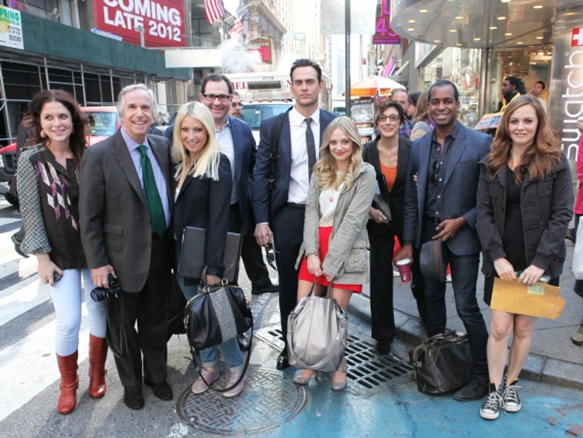  The cast and creative team of 'The Performers', from left, producer Amanda Lipitz, actor Henry Winkler, actress Ari Graynor, producer Scott M. Delman, actor Cheyenne Jackson, actress Jenni Barber, producer Robyn Goodman, actor Daniel Breaker and actress  at 