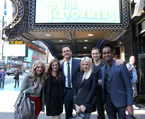 The cast and creative team from "The Performers", the left actress Jenni Barber, actress Alicia Silverstone, actor Cheyenne Jackson, actress Ari Graynor, playwright David West Read, actor Daniel Breaker and actor Henry Winkler @ BroadwayWorld The cast and creative team from "The Performers", the left actress Jenni Barber, act Photo