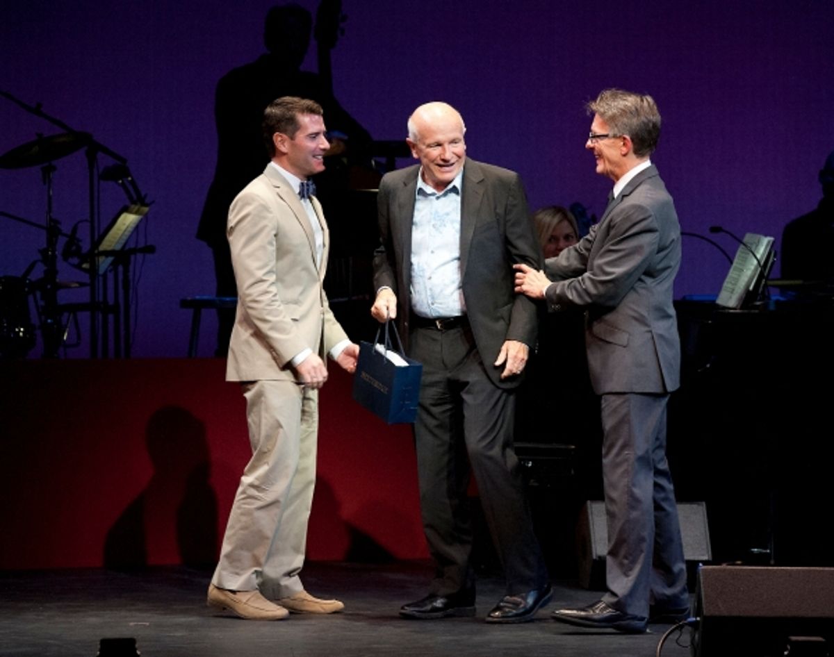 Chad Beguelin, playwright; Terrence McNally, honoree; Mark Lamos, Westport Country Playhouse artistic director at 