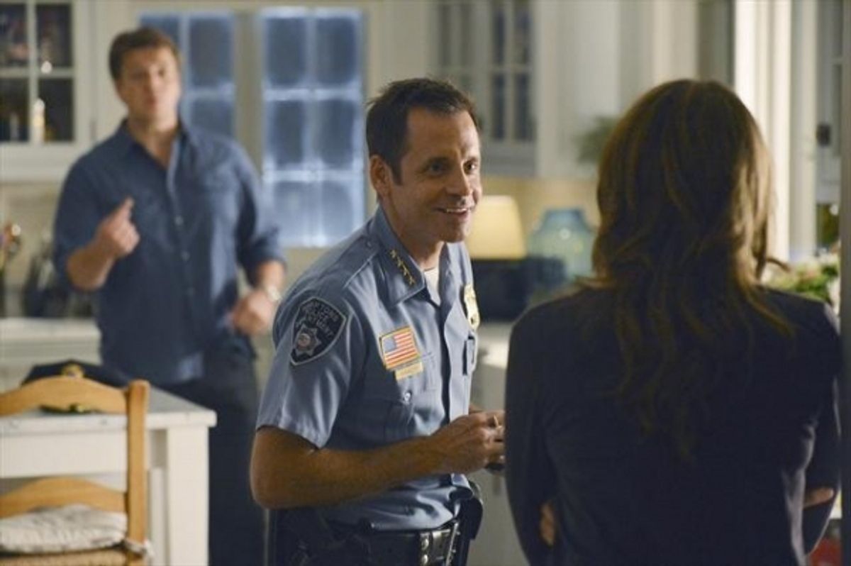 NATHAN FILLION, DAVID BURKE, STANA KATIC at 