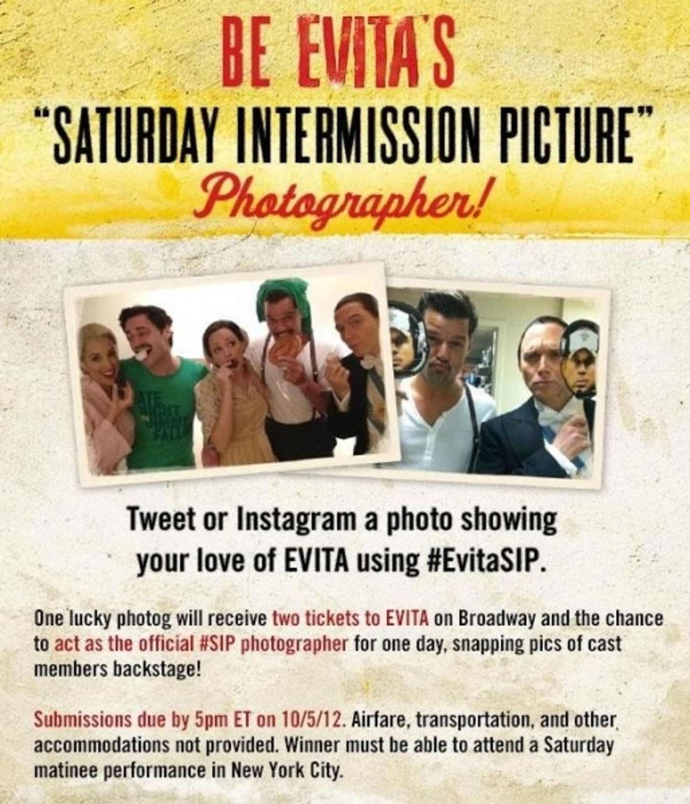 Photo Flash: Saturday Intermission Pics, Sept 29 - EVITA Opens SIP Contest, Cast of ALLEGIANCE and More!  Image