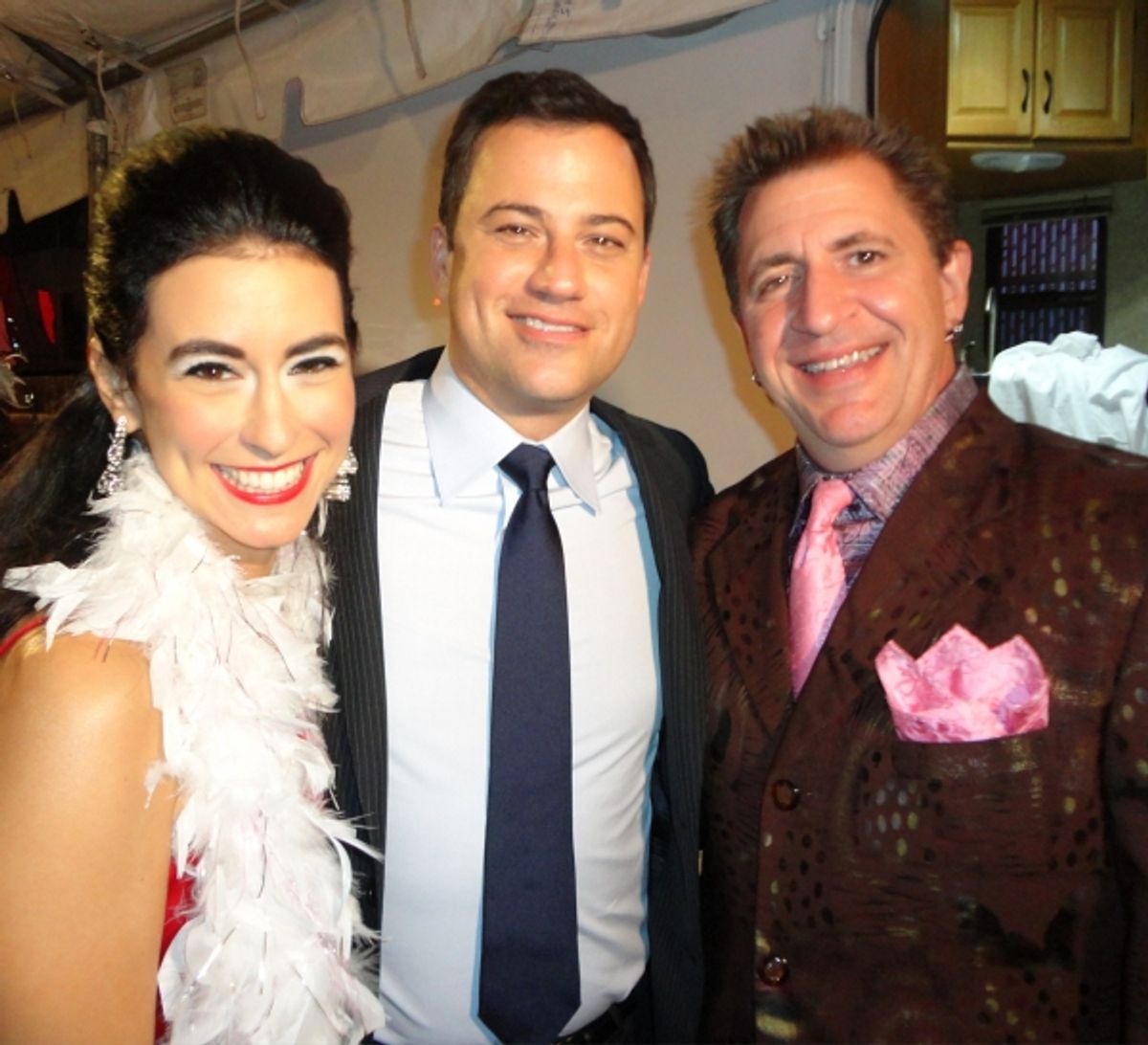Sarah Spiegel (L) Kimmy Kimmel (C), Louis Prima Jr. (R) at 