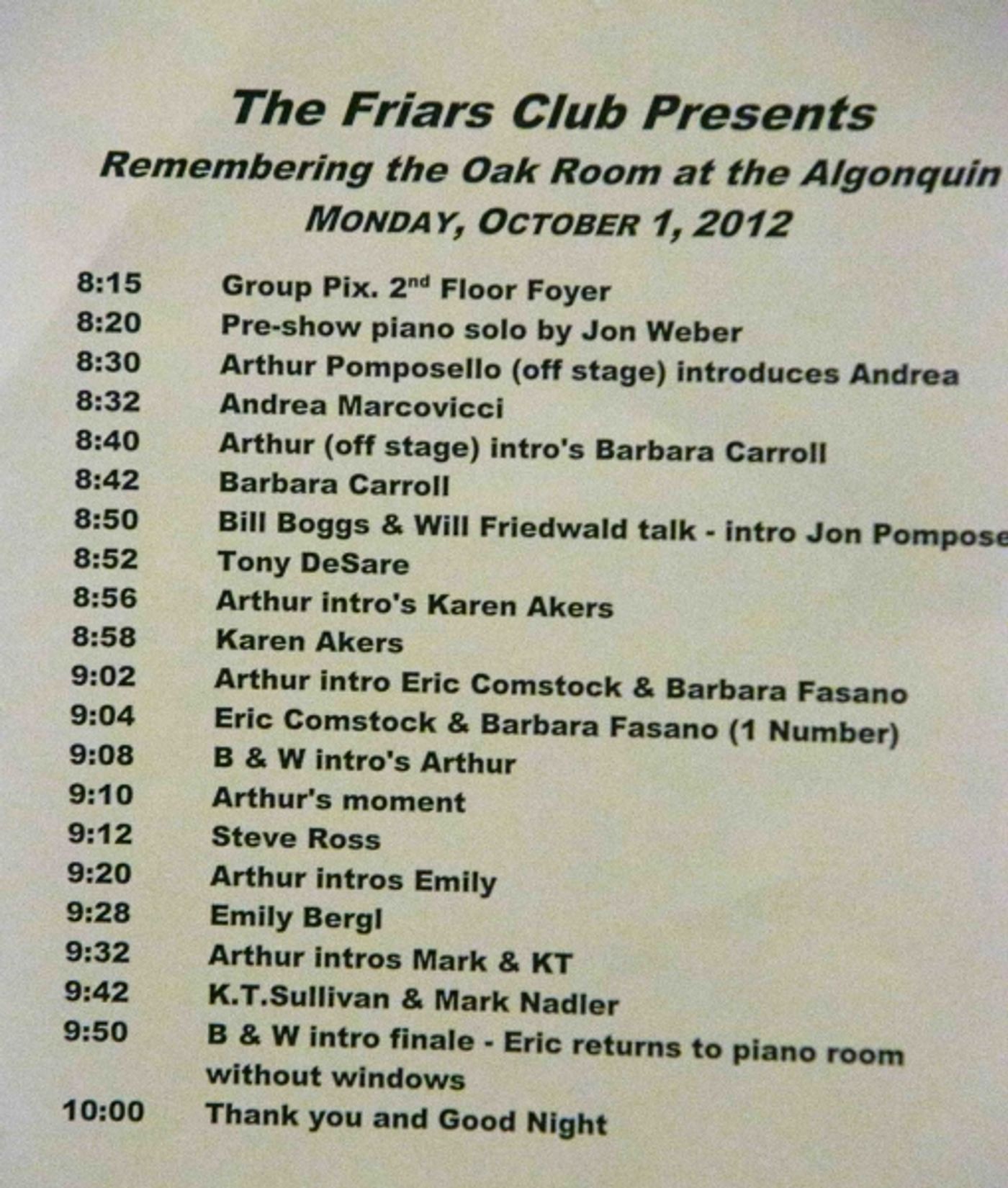 Photo Coverage: The Friars Club Presents REMEMBERING THE OAK ROOM Photo Coverage: The Friars Club Presents REMEMBERING THE OAK ROOM Image