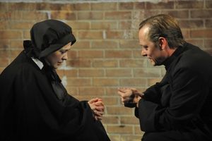 Sadieh Rifai as “Sister James†and Lance Baker as “Father Flynn†@ BroadwayWorld Sadieh Rifai as “Sister James†and Lance Baker as ââ Photo