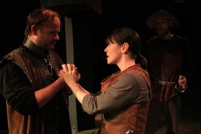 Segismundo (David Wald), Rosaura (Beth Lazarou), and ClarÃƒÂ­n (Philip Hays) Photo