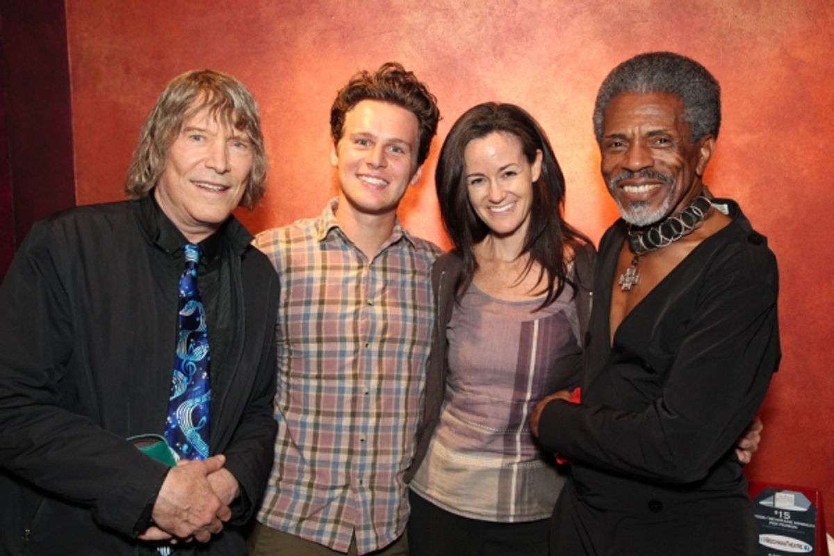 James Rado, Jonathan Groff, Kimberly Grigsby (conductor) and Andre De Shields at 