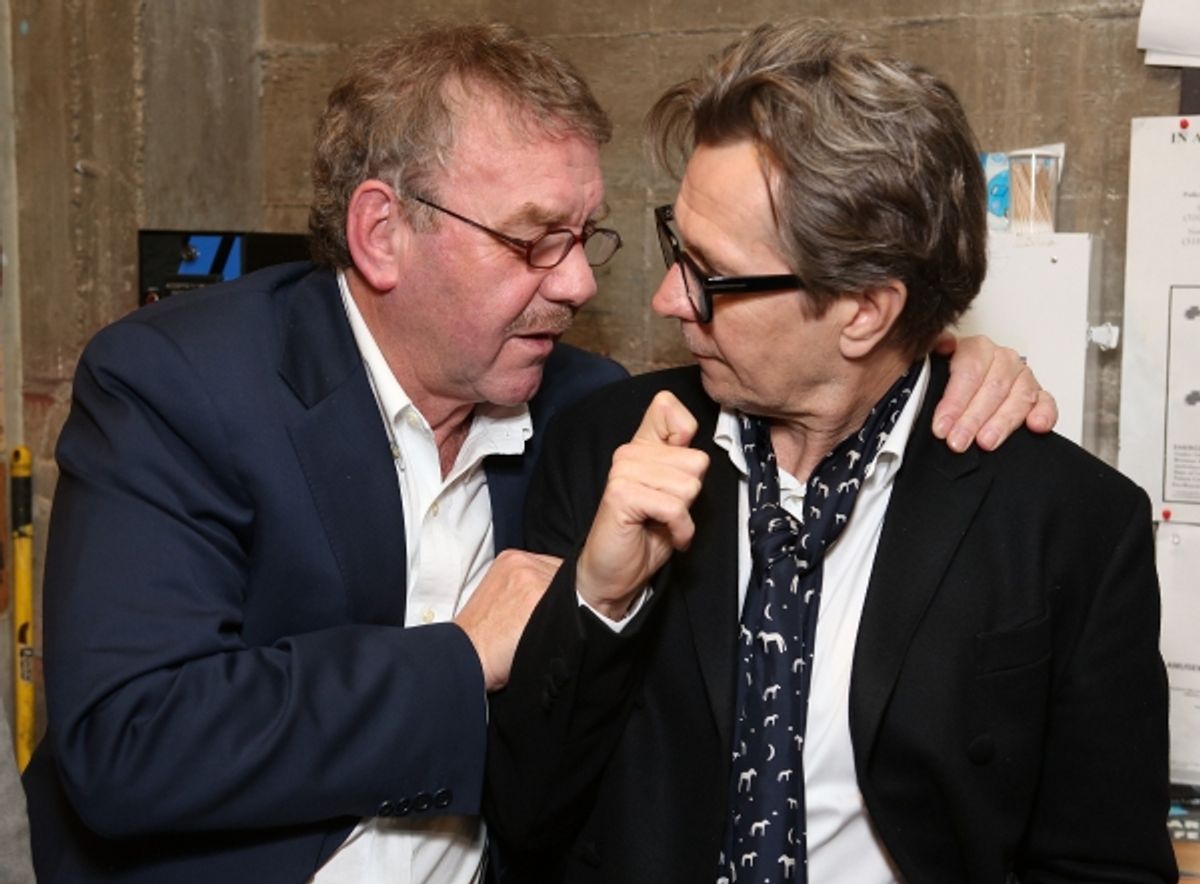 From left, director Michael Colgan and actor Gary Oldman pose backstage after the opening night performance of 'Krapp's Last Tape' at Center Theatre Group's Kirk Douglas Theatre on Wednesday,  Oct. 10, 2012, in Culver City, Calif. (Photo by Ryan Miller/Ca at 