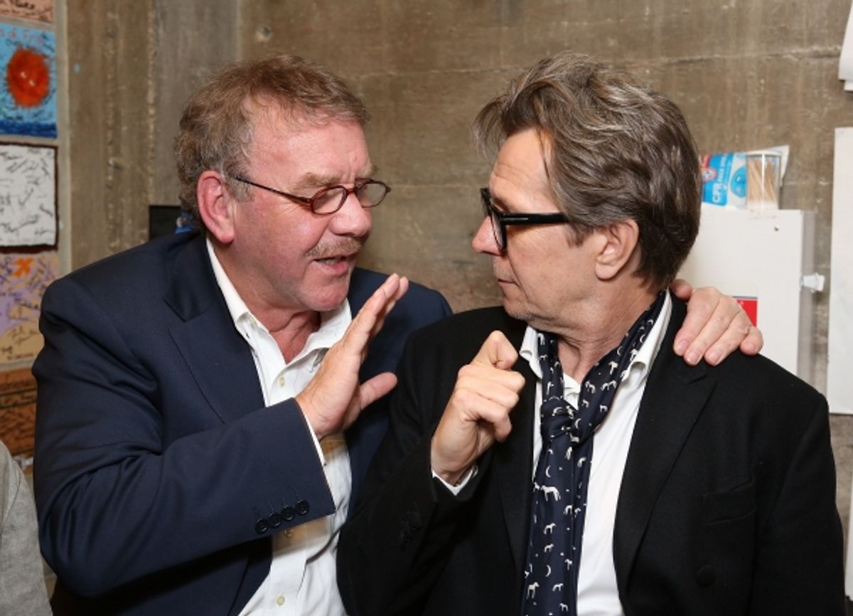 From left, director Michael Colgan and actor Gary Oldman talk backstage after the opening night performance of 'Krapp's Last Tape' at Center Theatre Group's Kirk Douglas Theatre on Wednesday,  Oct. 10, 2012, in Culver City, Calif. (Photo by Ryan Miller/Ca at 