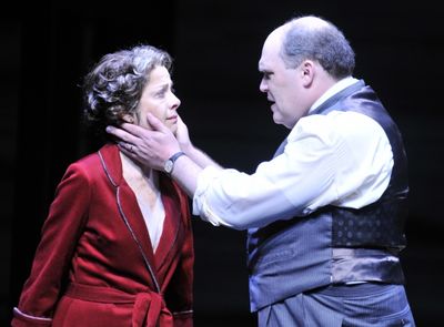 (Left to Right) Josie de Guzman as Linda and Glenn Fleshler as Willy Loman. 
 Photo