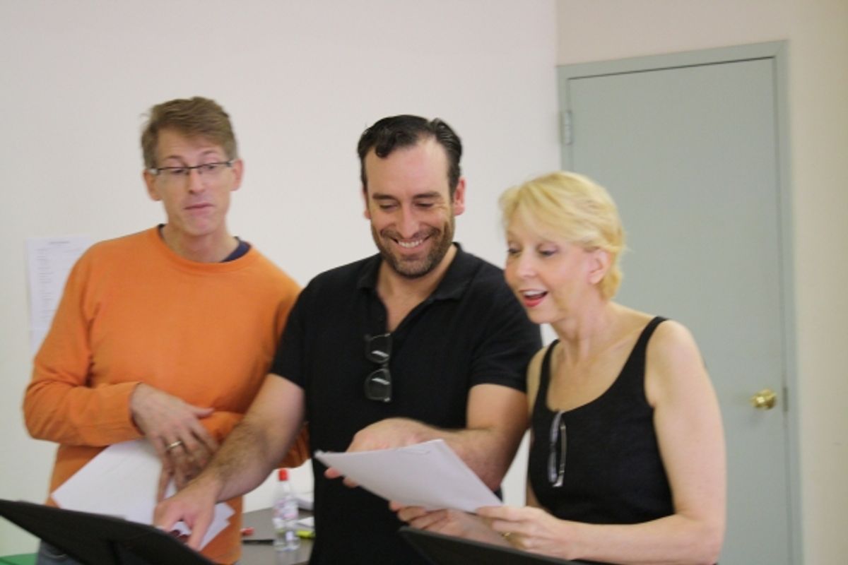 Dick Scanlan, Chris Hoch and Julie Halston rehearse 'Dinner Napkins' at 