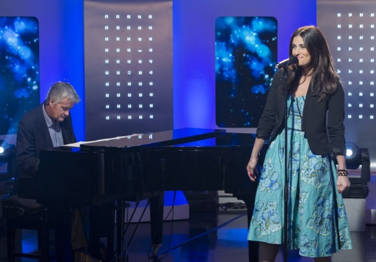 EDITORIAL USE ONLY / NO MERCHANDISINGMandatory Credit: Photo by Ken McKay/Rex / Rex USA (1104820k)Idina Menzel'This Morning' TV Programme, London, Britain - 04 Oct 2012IDINA MENZEL - PERFORMANCE -Fresh from a whirlwind tour of her homeland, America, the T at 
