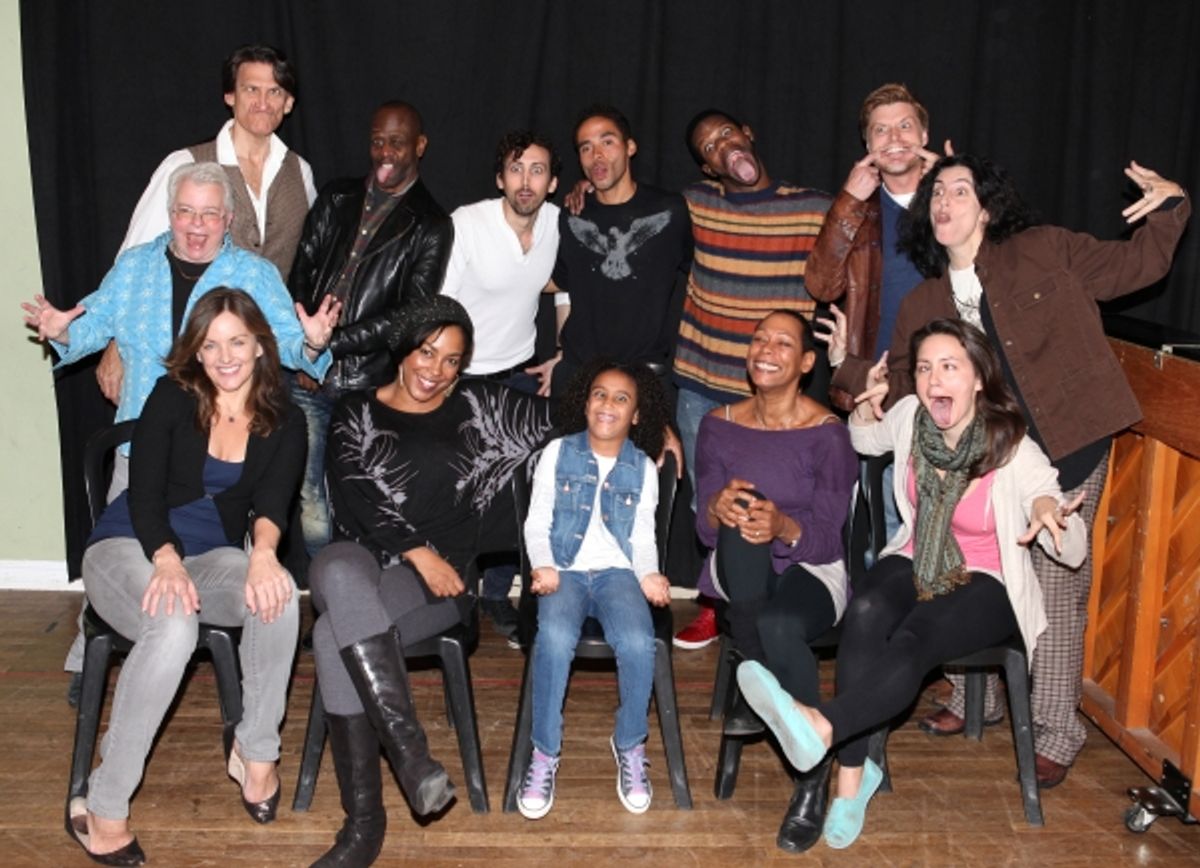 The Company Having Fun -  Front Row: Alice Ripley, De'adre Aziza, Sumaya Bouhbal, Karen Kandel, Rachel Spencer Hewitt  Back Row: playwright Paula Vogel, Bob Stillman, K. Todd Freeman, Chris Henry, Jonathan-David,Antwayn Hopper, Sean Allan Krill at 