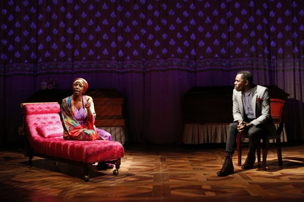 Korey Jackson and Colman Domingo in Wild With Happy, written by Colman Domingo and directed by Robert O'Hara, running at The Public Theater at Astor Place from October 9 through November 11. Photo credit: Joan Marcus. at 