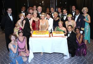 Michael McGrath, Judy Kaye, Kelli O'Hara, Matthew Broderick, Estelle Parsons and the ensemble cast backstage celebrating the 200th Performance of 'Nice Work if You Can Get It' on Broadway at the Imperial Theatre on October 16, 2012 in New York City. @ BroadwayWorld Michael McGrath, Judy Kaye, Kelli O'Hara, Matthew Broderick, Estelle Parsons and the Photo