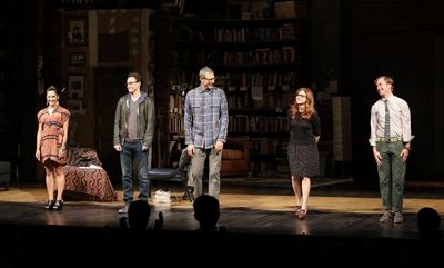 From left, cast members Jennifer Ikeda, Greg Keller, Jeff Goldblum, Aya Cash and Luca Photo