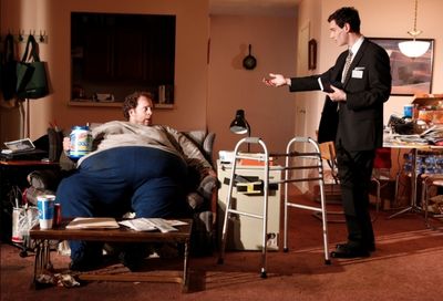 Shuler Hensley as Charlie and Cory Michael Smith as Elder Thomas Photo