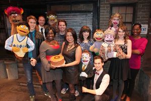 The cast of 'Avenue Q' (L to R) Darren Bluestone (Princeton), Rob Morrison (Trekkie), Danielle K. Thomas, Nicholas Kohn, Hazel Anne Raymundo, Veronica Kuehn (Kate Monster), Jed Resnick (Rod), Lexy Fridell (Mrs. T), Robin S. Walker (Lucy) celebrating the @ BroadwayWorld The cast of 'Avenue Q' (L to R) Darren Bluestone (Princeton), Rob Morrison (Trekkie), Photo