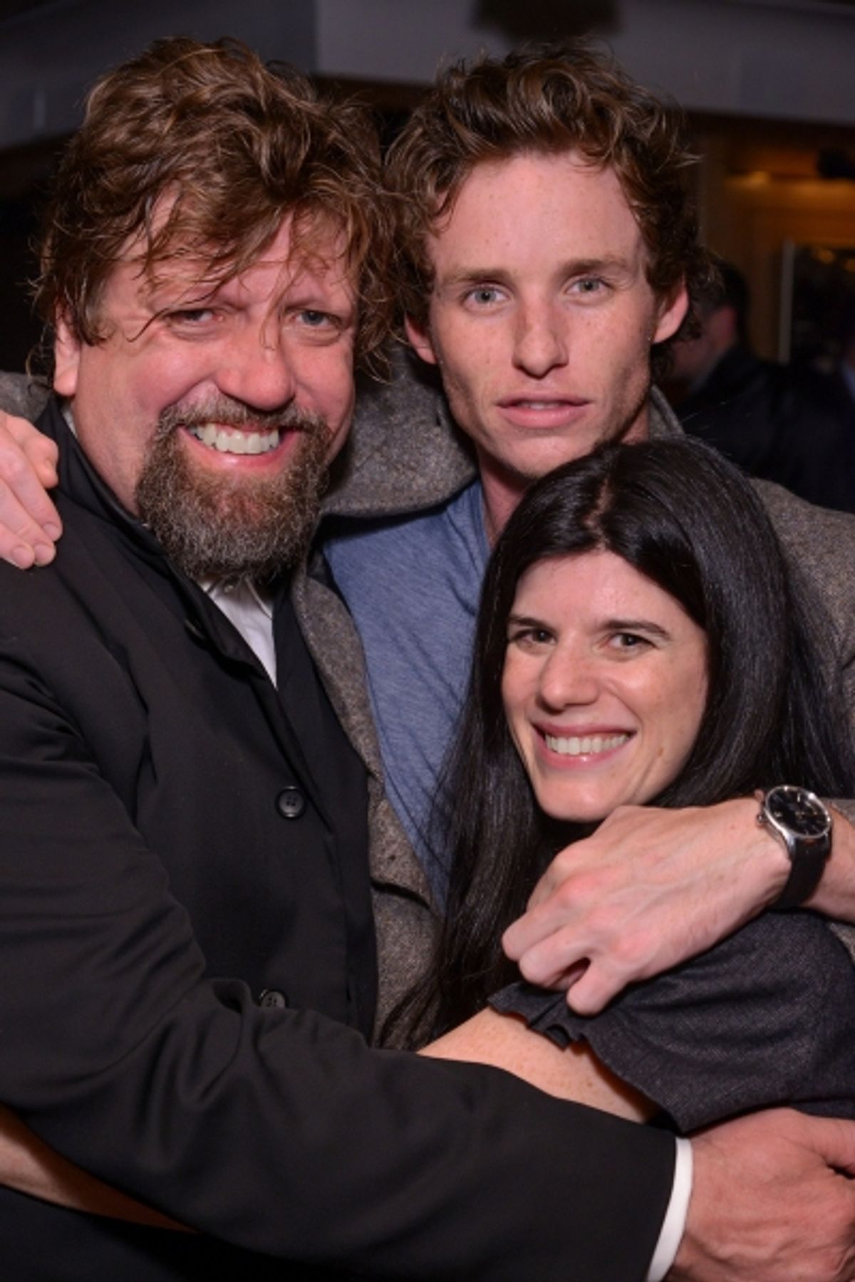 Artistic Director Oskar Eustis, Eddie Redmayne, and Associate Artistic Director Mandy Hackett  at 