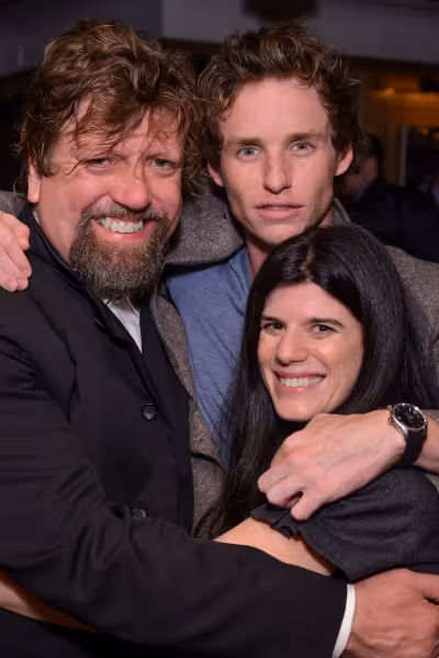 Artistic Director Oskar Eustis, Eddie Redmayne, and Associate Artistic Director Mandy Photo