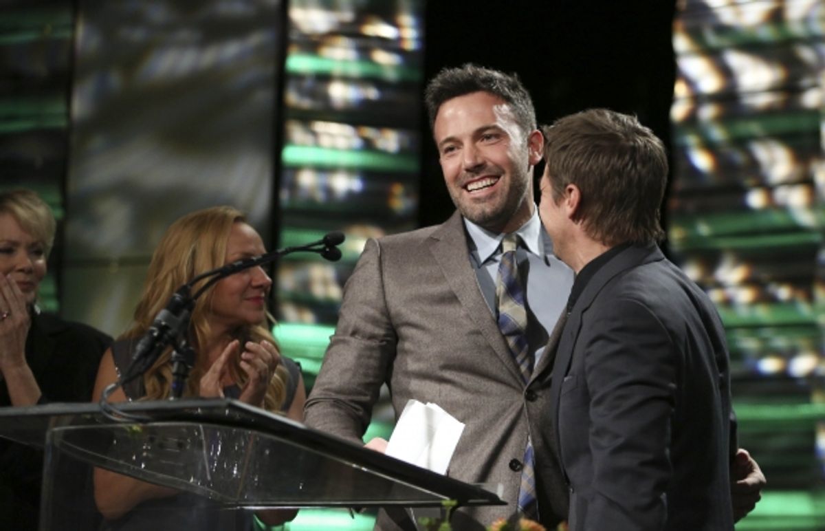From left, Ben Affleck, Career Achievement Award winner and presenter Jeremy Renner during the 2012 Casting Society of America Artios Awards held at the Beverly Hilton Hotel on Monday Oct. 29, 2012 in Beverly Hills, Calif. (Photo by Ryan Miller/Capture Im at 