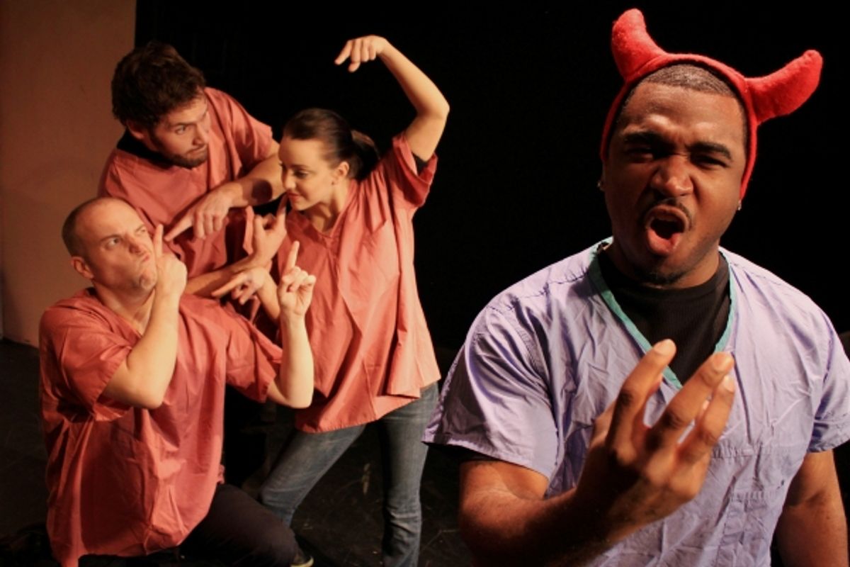 Dez Walker appears as Dr. Bojangles with (L-R) medical students Dustin Gardner, Jamen Spitzer and Britta Peele at 