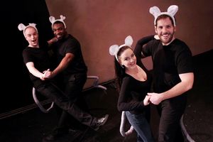 Dustin Gardner, Dez Walker, Britta Peele and Jamen Spitzer dance as lab mice Photo