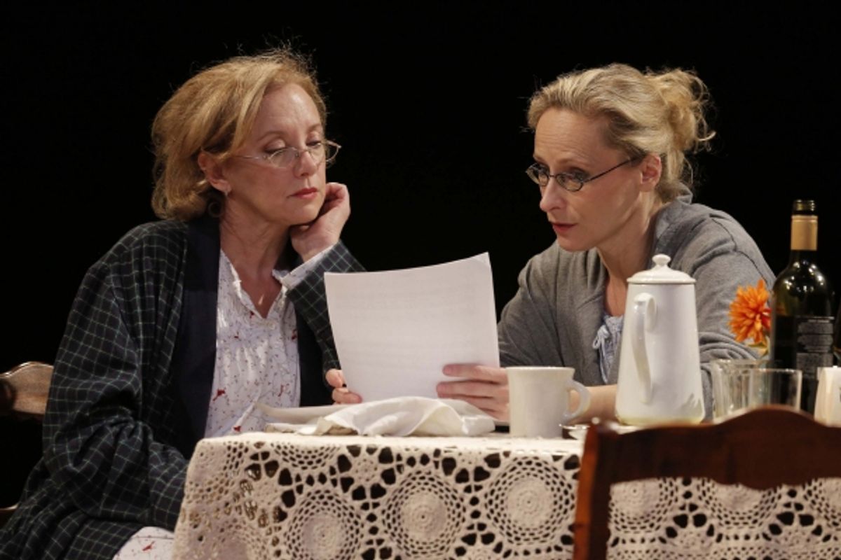 J. Smith-Cameron and Laila Robins in Sorry, written and directed by Richard Nelson, a Public Lab production running through November 18 at The Public Theater at Astor Place. Photo Credit: Joan Marcus. at 