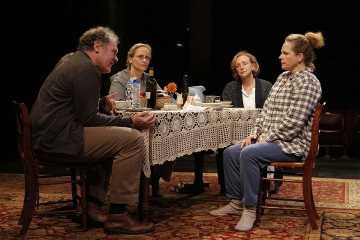 Jay O. Sanders, Laila Robins, J. Smith-Cameron, and Maryann Plunkett in Sorry, written and directed by Richard Nelson, a Public Lab production running through November 18 at The Public Theater at Astor Place. Photo Credit: Joan Marcus. at 