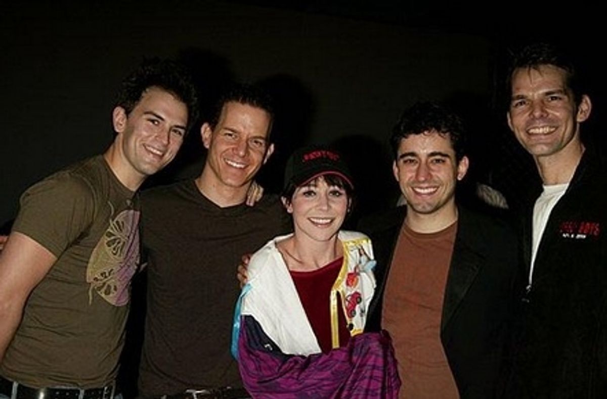 JERSEY BOYS Gypsy Robe Recipient, Sara Schmidt, with Daniel Reichard, Christian Hoff, John Lloyd Young and J. Robert Spencer at 