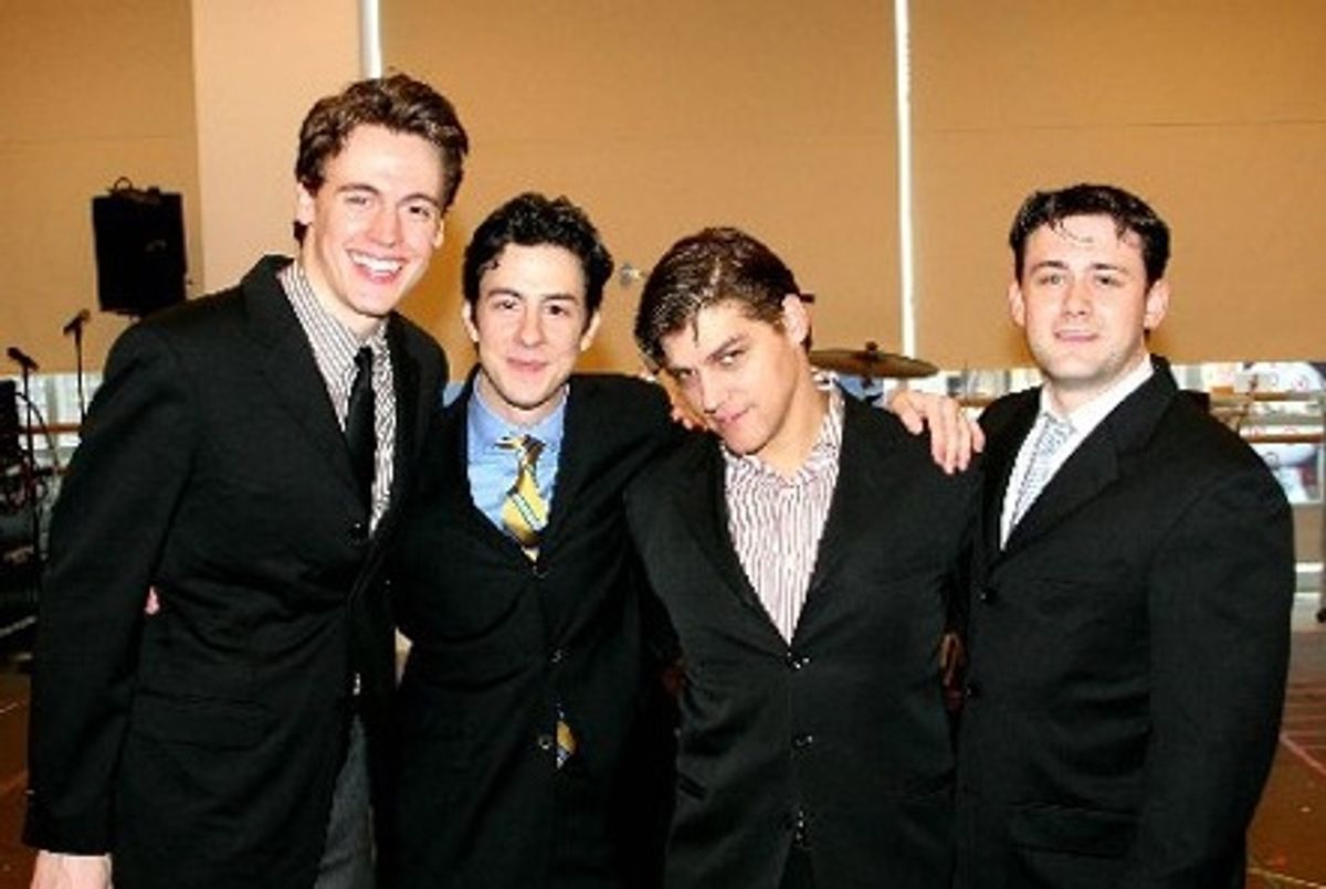 First national tour cast, 2006: Erich Bergen, Christopher Kale Jones, Deven May and Michael Ingersoll at 