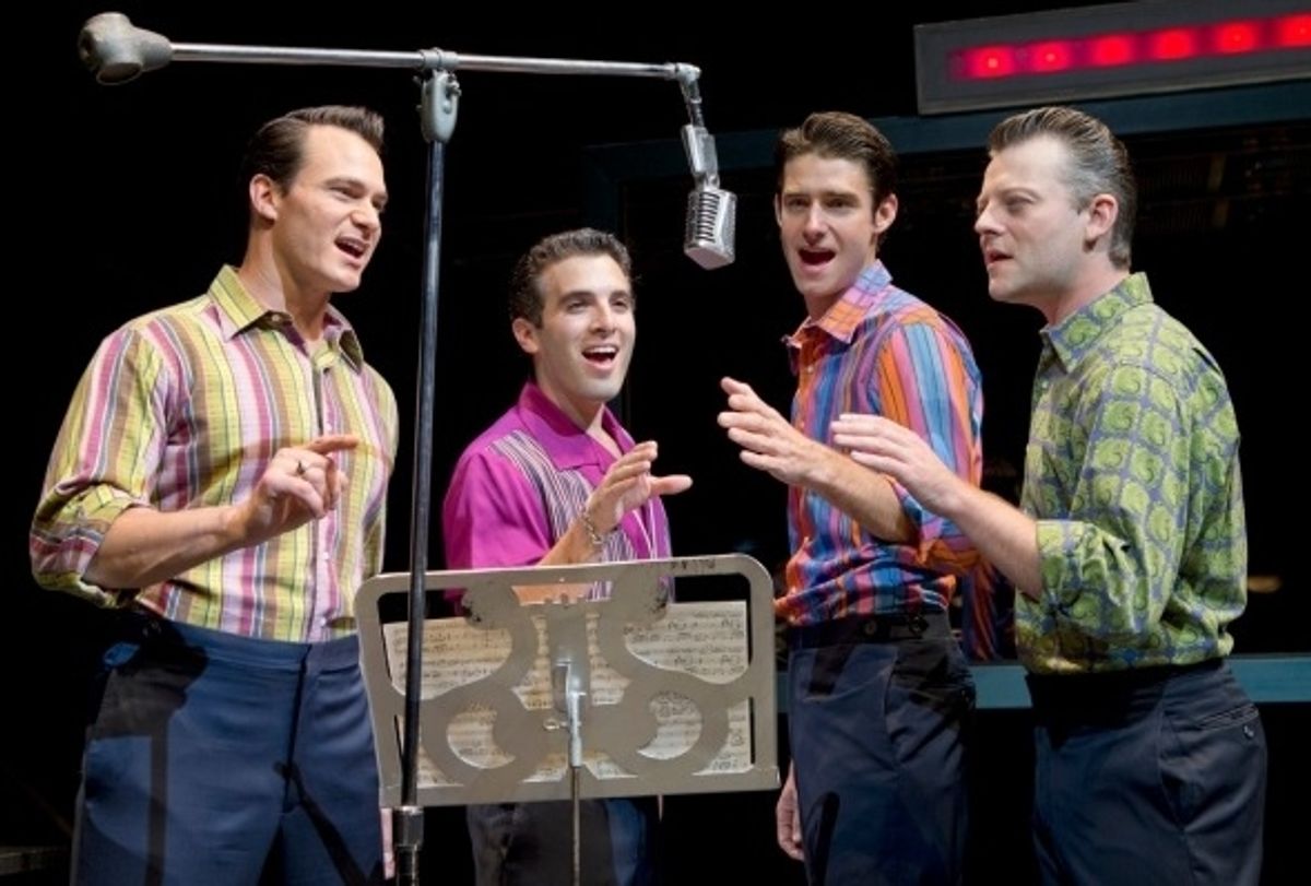 The current cast of JERSEY BOYS: Matt Bogart, Jarrod Spector, Drew Gehling, Jeremy Kushnier at 